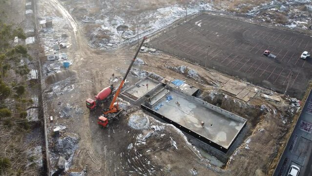 Swimming pool construction. Steel structure swimming pool. Steel structure of swimming pool floor.