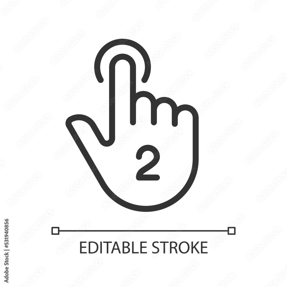 Poster double touch pixel perfect linear icon. controlling gesture. touchpad and touchscreen. smartphone. t