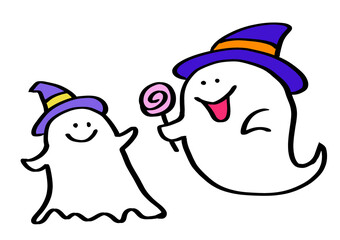 クルクルキャンディを持つ、ハロウィンの楽しいお化けたち