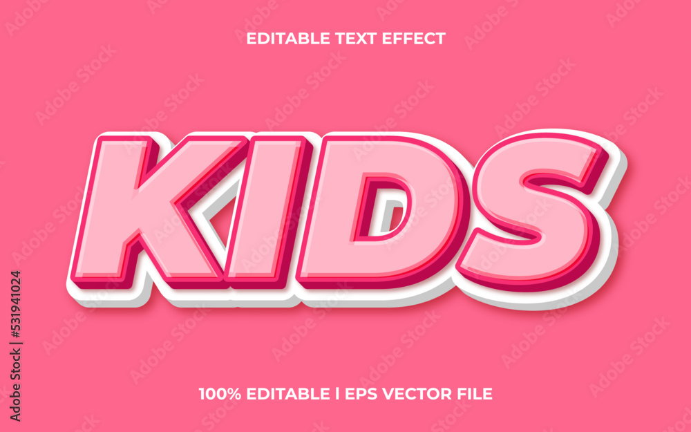 Poster kids 3d text effect with trendy theme. pink text lettering typography font stylekids 3d text effect 