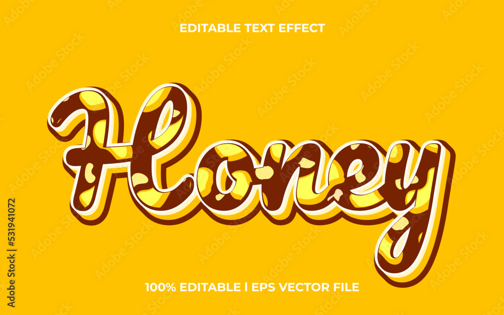 Poster honey 3d text effect with trendy theme. yellow text lettering typography font style