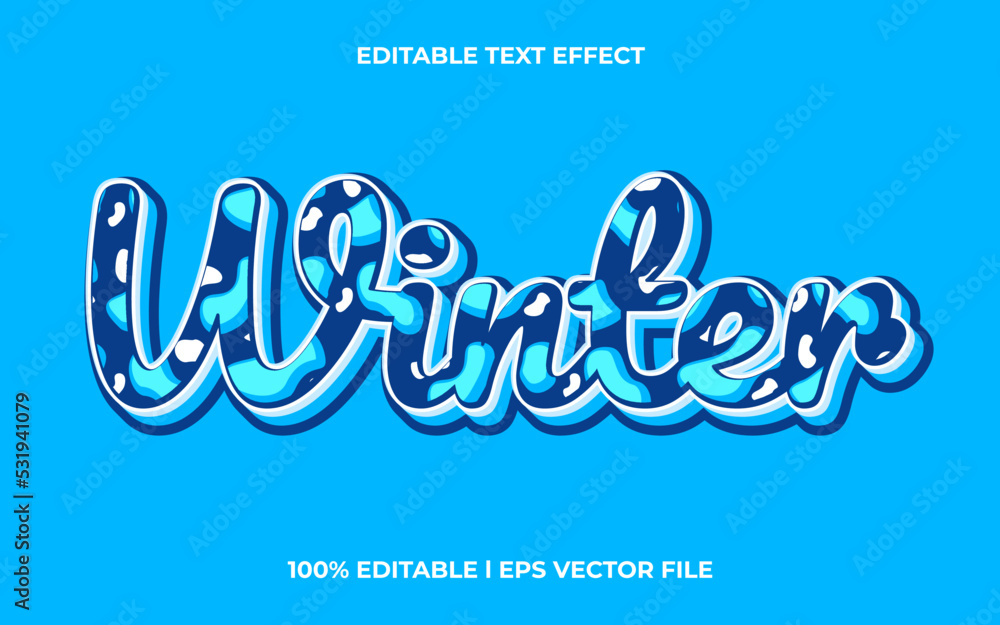 Poster winter 3d text effect with colorful theme. blue text lettering typography font style