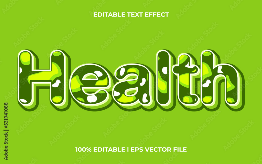 Poster health 3d text effect with nature theme. green text lettering typography font style