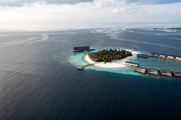 MALDIVES, 2021. FEB first, Aerial view, Asia, Indian Ocean, Maldives, Lhaviyani Atoll, flight at...