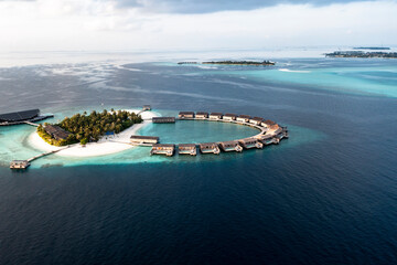 MALDIVES, 2021. FEB first, Aerial view, Asia, Indian Ocean, Maldives, Lhaviyani Atoll, flight at...