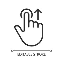 Fototapeta premium Move upwards pixel perfect linear icon. Swipe up. Touchscreen controlling gesture. Slide and scroll. Thin line illustration. Contour symbol. Vector outline drawing. Editable stroke. Arial font used
