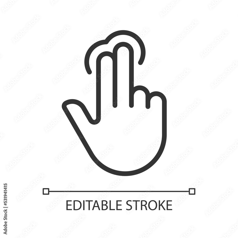 Poster double finger touch pixel perfect linear icon. multi touch technology. touch screen navigation. thin