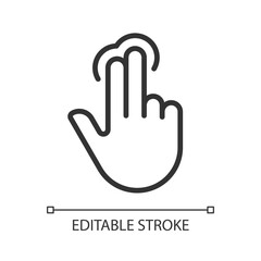 Double finger touch pixel perfect linear icon. Multi touch technology. Touch screen navigation. Thin line illustration. Contour symbol. Vector outline drawing. Editable stroke. Arial font used