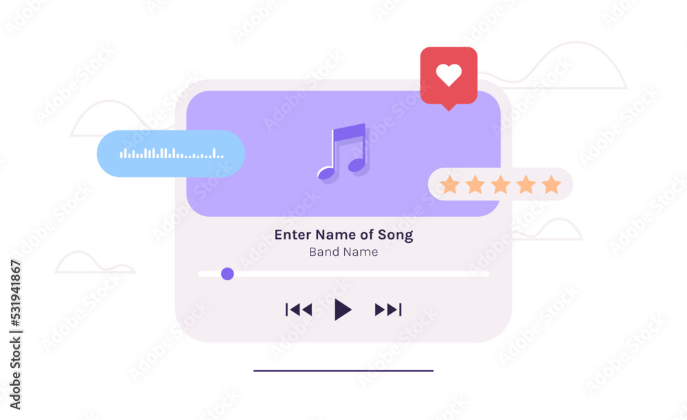 Aufkleber modern music player ui design and audio media playback controls concept flat vector illustration.