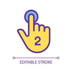 Double touch pixel perfect yellow RGB color icon. Controlling gesture. Touchscreen. Smartphone display control. Silhouette symbol on white space. Solid pictogram. Vector isolated illustration