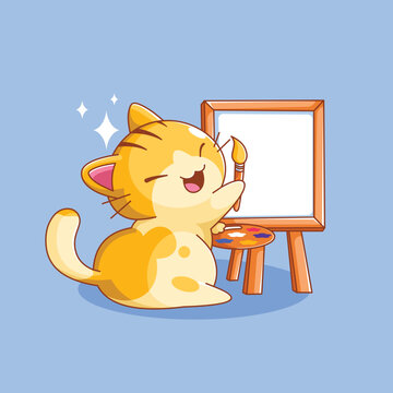 Cat painting on a canvas