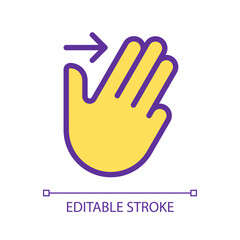 Three finger swipe pixel perfect yellow RGB color icon. Multi touch control. Touchscreen navigation. Digital device. Silhouette symbol on white space. Solid pictogram. Vector isolated illustration