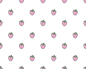 Vector strawberry background. Seamless pattern of hand drawn little pink strawberries. Natural seamless pattern of garden fruits