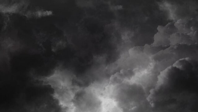 4k view of dark clouds and thunderstorms moving away in the dark sky.