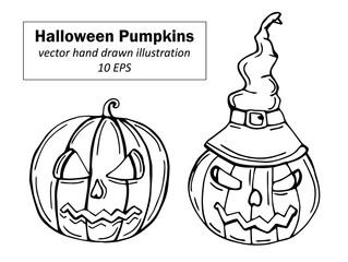 Hand drawn set with pumpkins