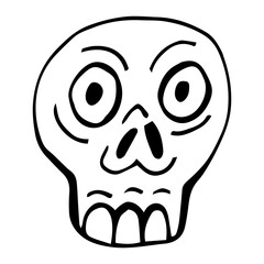 Hand drawn cartoon skull. Funny cartoon skull isolated on white background. Vector illustration.