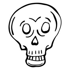 Hand drawn cartoon skull. Funny cartoon skull isolated on white background. Vector illustration.