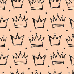 Crowns  Seamless pattern. Cute baby and little princess textures. Children's room wallpaper and clothes design.