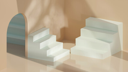 Product display podium with shadow nature leaves on Brown background. 3D rendering.
