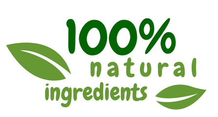 100% natural ingredients, Green Healthy Organic Natural Eco Bio Food Products Label Stamp. Natural products stickers, label, badge and logo. Ecology icon. Logo template with green leaves