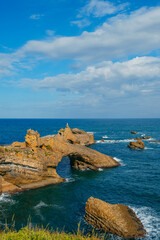 Fototapeta premium Rocher de la Vierge, in Biarritz, from afar