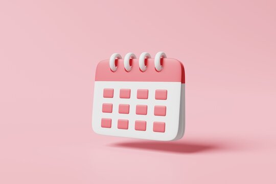 Minimal style monthly paper calendar on pink background. Business appointment or schedule of meeting agenda planning and management. Month calender, daily job, event reminder concept. 3d rendering
