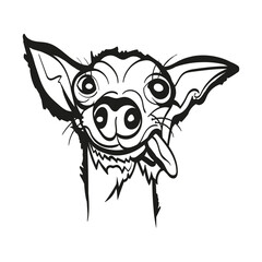 Cute outline dog shows his tongue isolated on white background 