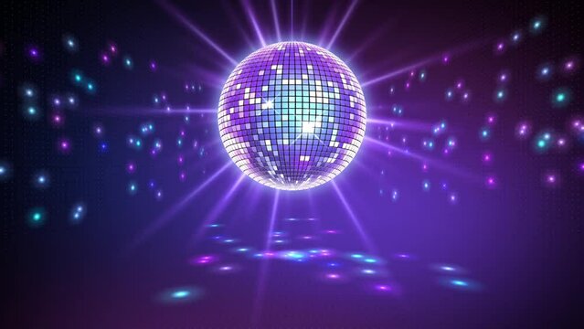 Neon Disco ball seamless VJ loop animation for music broadcast, night clubs, music videos, LED screens and projectors, glamour and fashion events, jazz, pops, funky and disco party.
