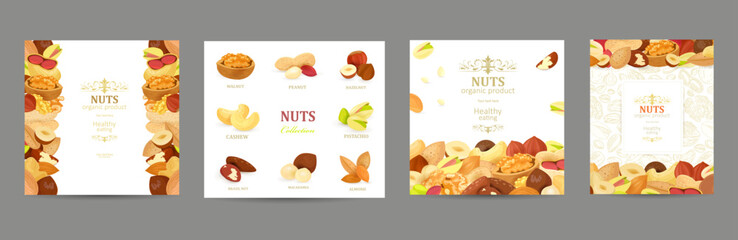 collection of banner with nuts. vertical nutty borders. isolated