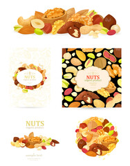 collection of nutty mix. heap of seeds and kernels, half of waln