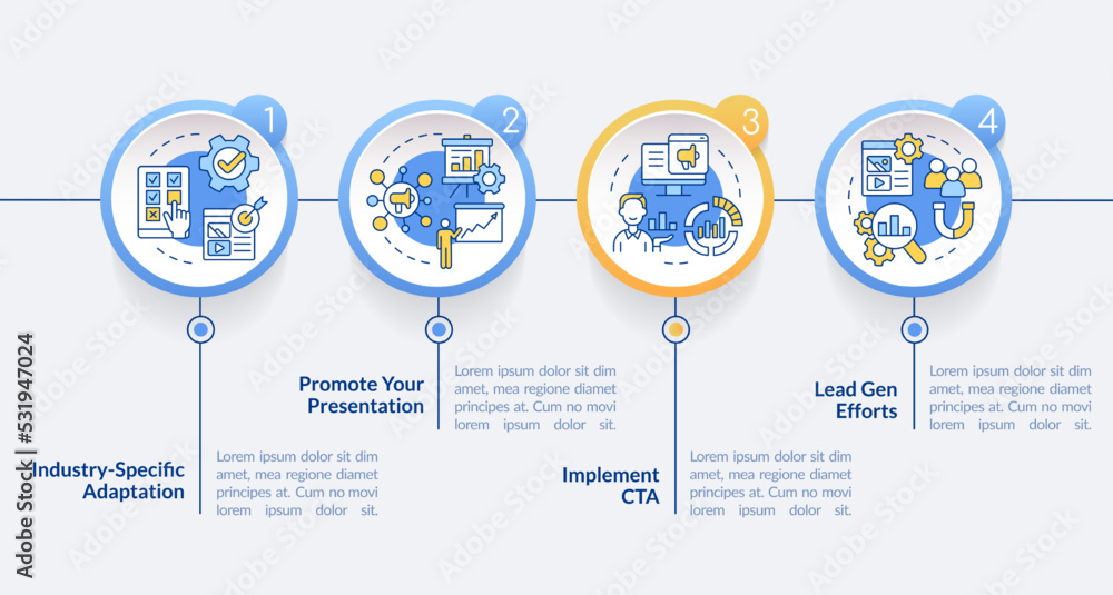 Poster marketing case study circle infographic template. business. data visualization with 4 steps. editabl