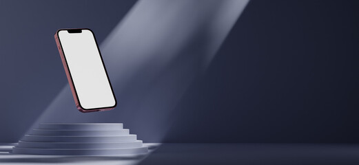 3d rendering of iphone in modern minimalist product display studio pedestal podium