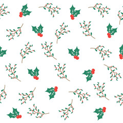 Seamless vector pattern. New Year's berries. Ostrolyte, holly. 