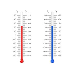 Celsius and Fahrenheit thermometer outdoor climate temperature measurement set realistic vector