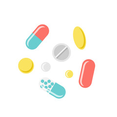 tablets of different shapes and colors, colored pills set