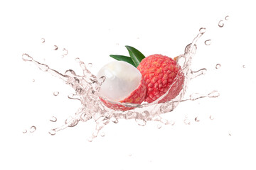 Lychee fruit juice splash isolated on white background.