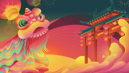 Chinese lion creative illustration