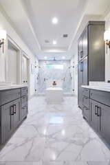 Large modern master bath in contemporary residence - 531949283