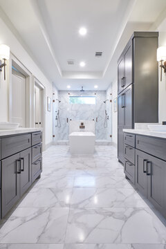 Large modern master bath in contemporary residence