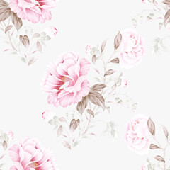 Watercolor seamless pattern with peony flowers. Perfect for wallpaper, fabric design, wrapping paper, surface textures, digital paper.