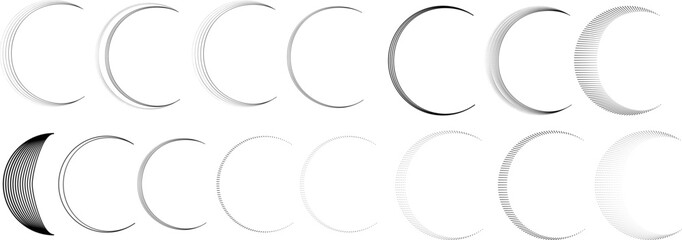 Lines in Semi Circle Form .  Vector Illustration .Technology round. Moon Logo . Design element . Abstract Geometric shape . letter c .