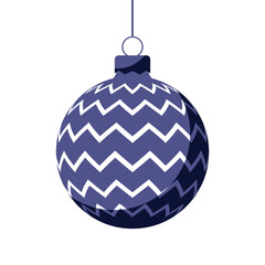 Blue Christmas ball with holiday ornament. Vector illustration in flat design. 2023 toy for christmas tree.