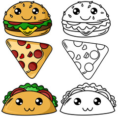 cartoon fast food vector drawing for coloring book