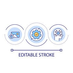 Image recognition by AI loop concept icon. Technology of facial identification. Neural network abstract idea thin line illustration. Isolated outline drawing. Editable stroke. Arial font used