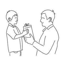 vector image of a father giving a gift to his son.