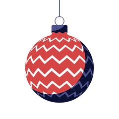 Red Christmas ball with holiday ornament. Vector illustration in flat design. 2023 toy for christmas tree.
