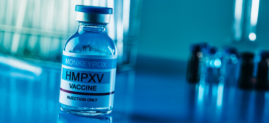 simulated monkeypox vaccine vial, web banner
