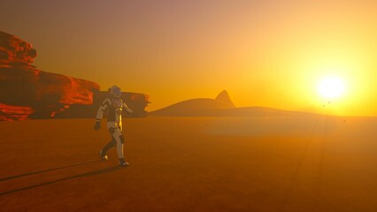 Humans on Mars. Extremely detailed and realistic high resolution 3D illustration