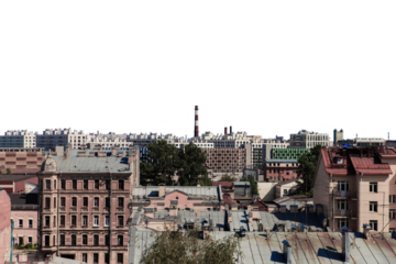 view of the city from the roof with a transparent background