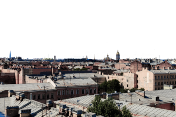 view of the city from the roof with a transparent background